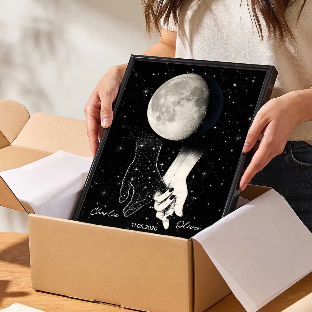 Personalized Romantic Wall Art for Couples - Moon and Stars Design Poster or Canvas MagicInPrints