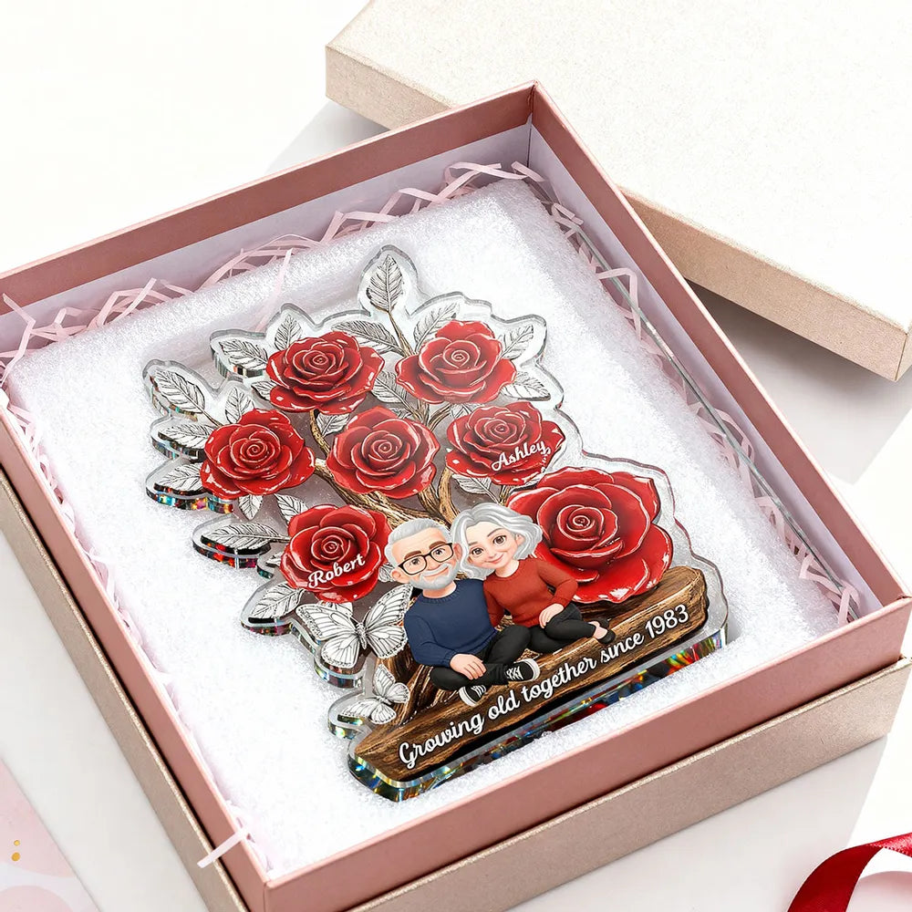 Personalized Couple Rose Display for Anniversary - Custom Names & Date Plaque MagicInPrints