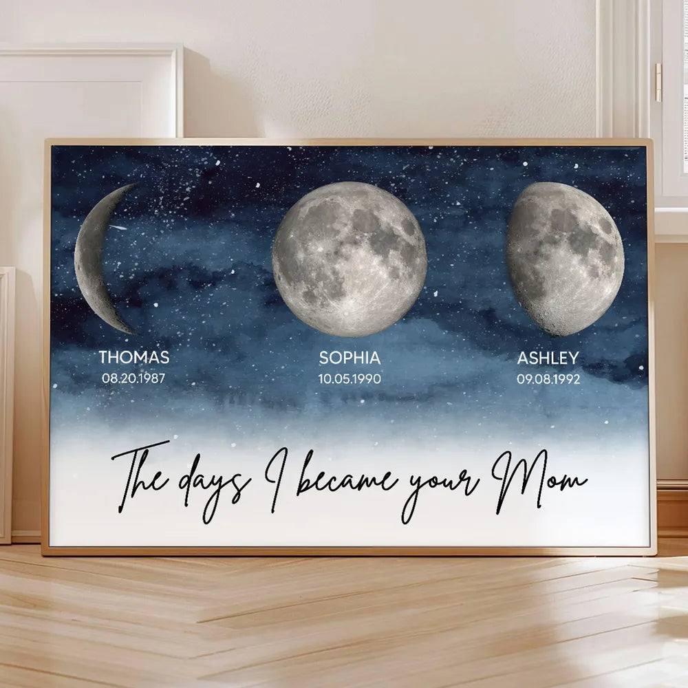 Personalized Moon Phase Canvas Print for Mom - Special Dates Commemoration Poster or Canvas MagicInPrints