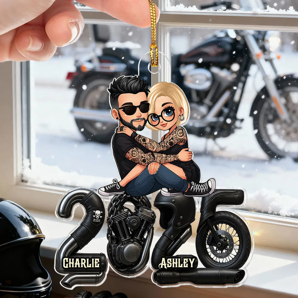 Custom Motorcycle Couple Ornament for Bikers - Personalized Gift Ornament MagicInPrints
