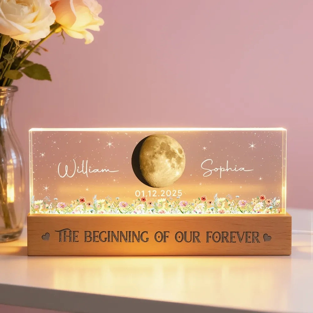 Personalized Moon Lamp for Couples with Date and Names - Romantic Gift for Anniversaries Plaque MagicInPrints