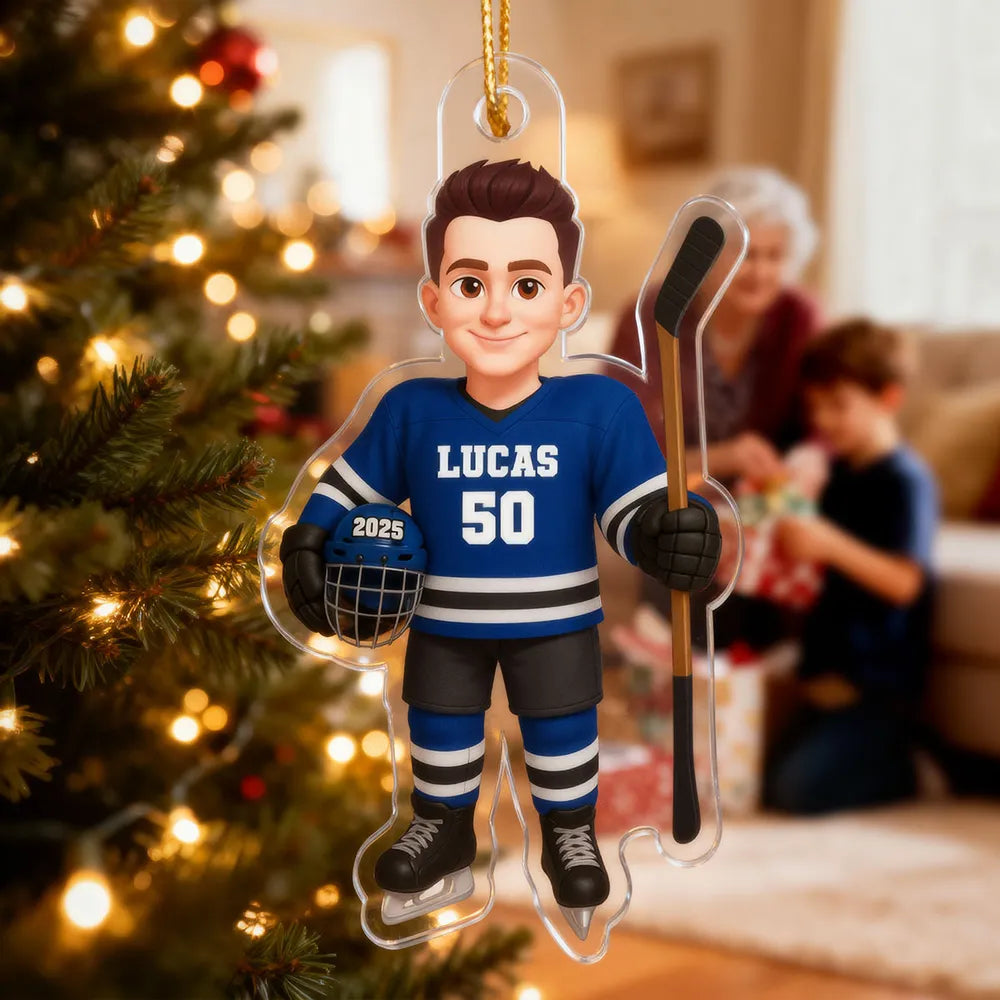 Custom Hockey Player Christmas Ornament for Kids - Personalized Gift Ornament MagicInPrints