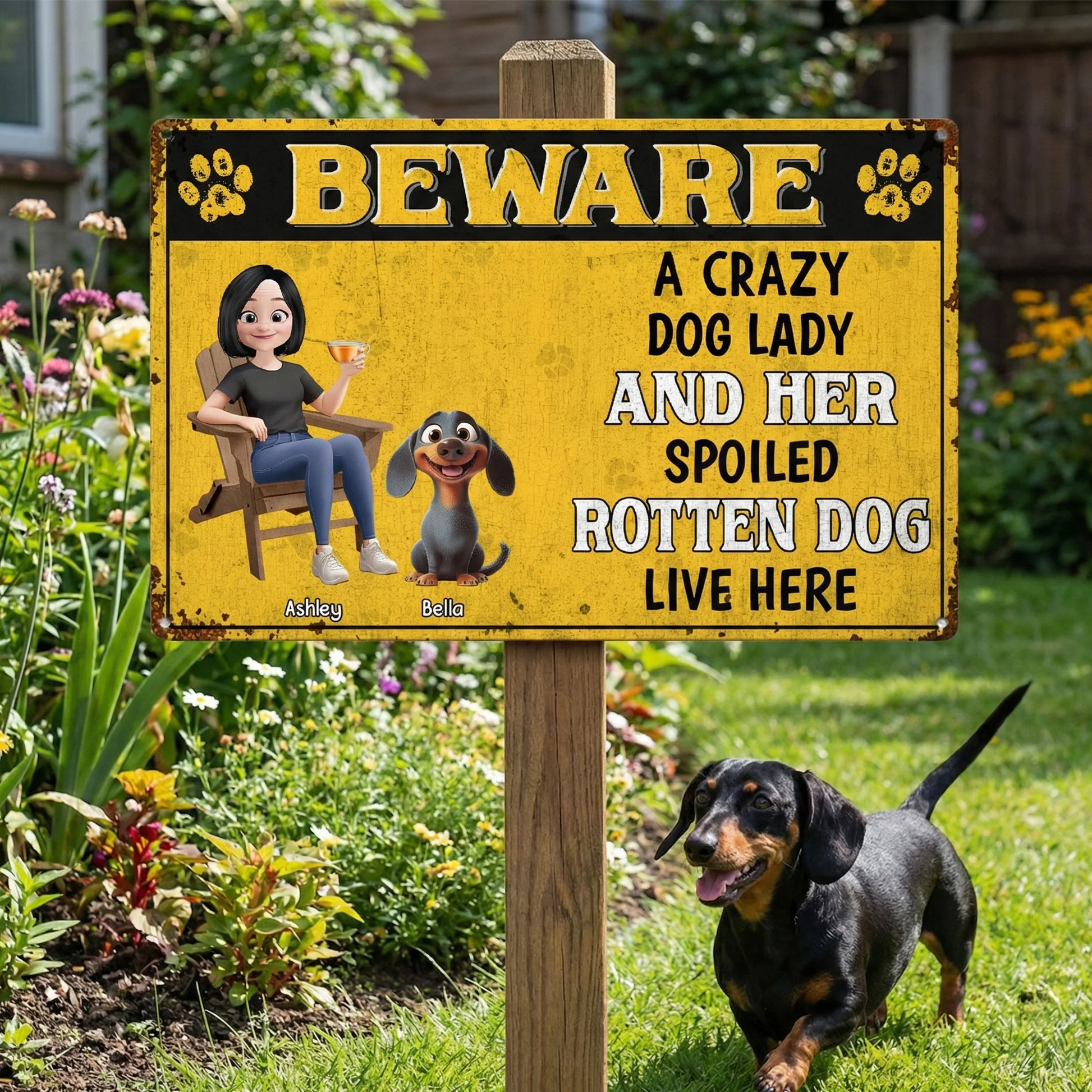 Personalized Dog Lover Garden Sign - Funny Pet Warning for Home Sign MagicInPrints