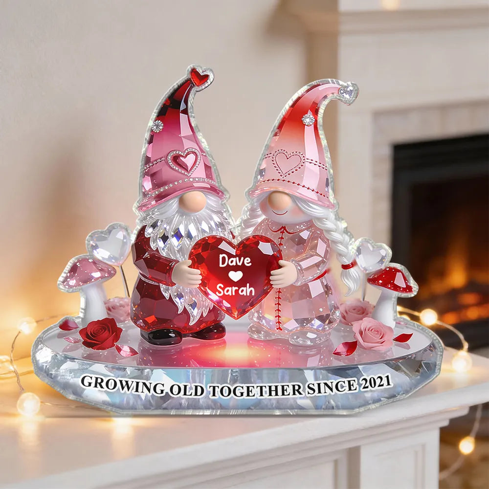Personalized Gnome Couple Figurine for Couples with Heart - Anniversary Gift Plaque MagicInPrints