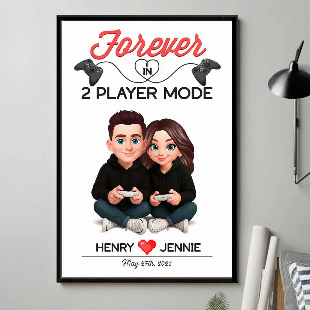Custom Couple Gamer Poster for Gamers - Romantic Gift for Anniversary Poster or Canvas MagicInPrints