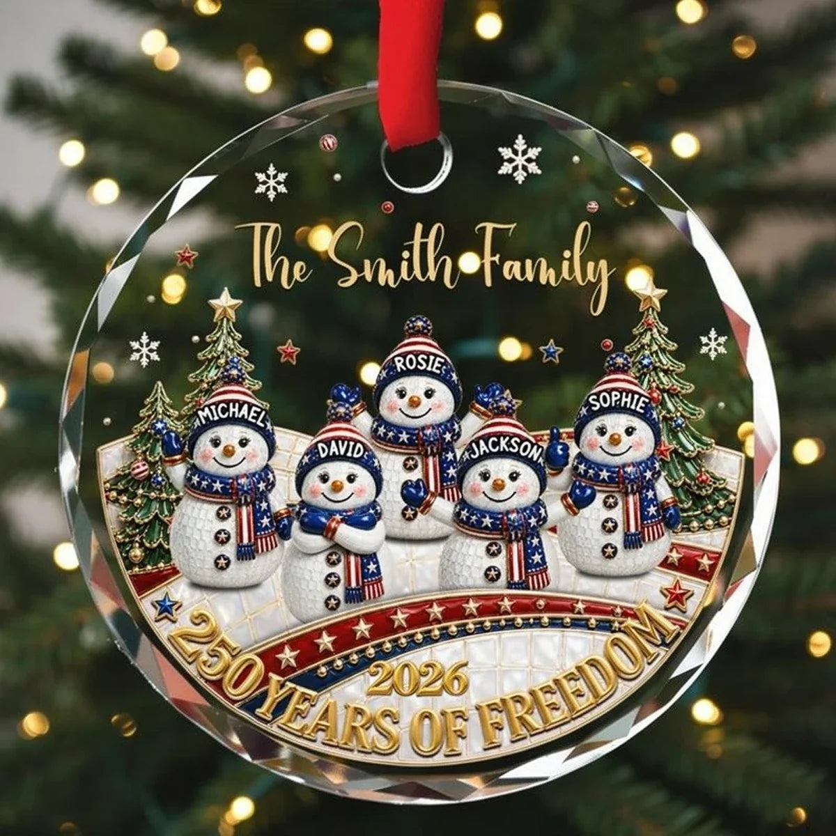 Personalized Crystal Snowman Family Ornament USA Gift for Christmas
