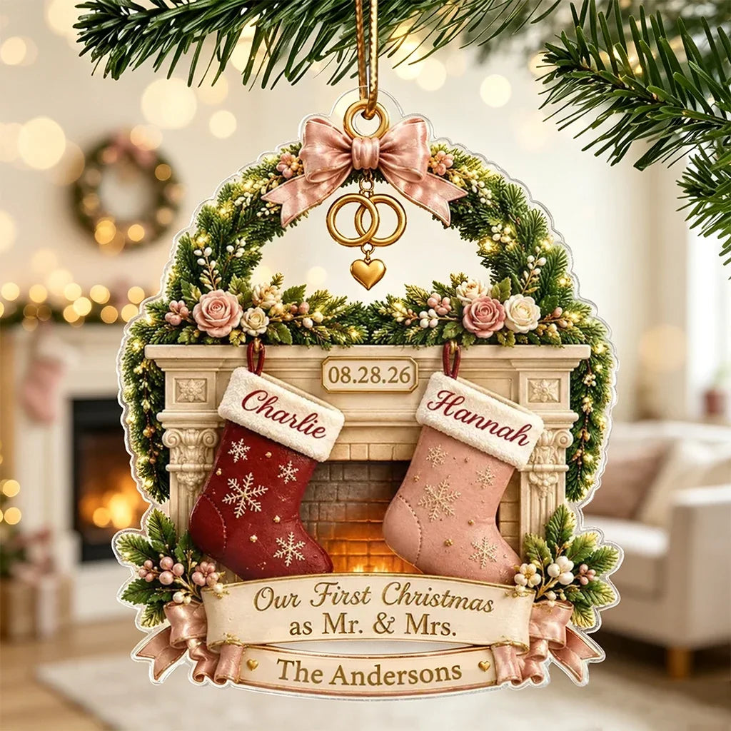 Personalized Acrylic Christmas Ornament for Couples First Year Mr. & Mrs. Gift
