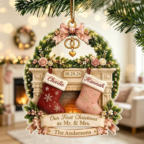 Personalized Acrylic Christmas Ornament for Couples First Year Mr. & Mrs. Gift