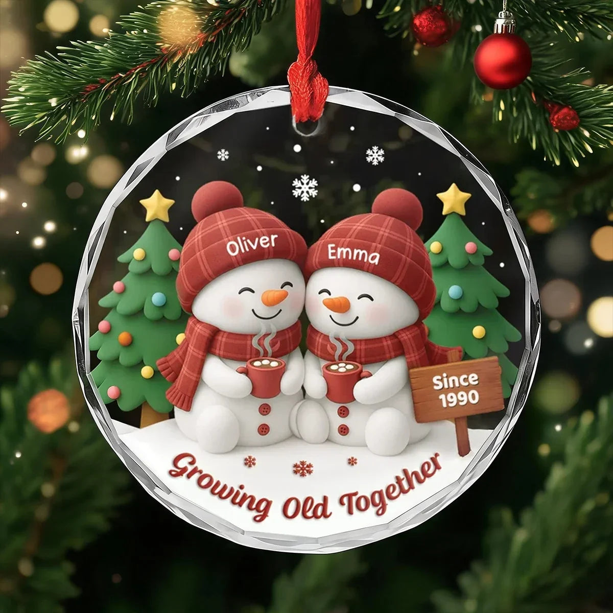 Personalized Crystal Ornament Cozy Snowman Couple Gift for Anniversary