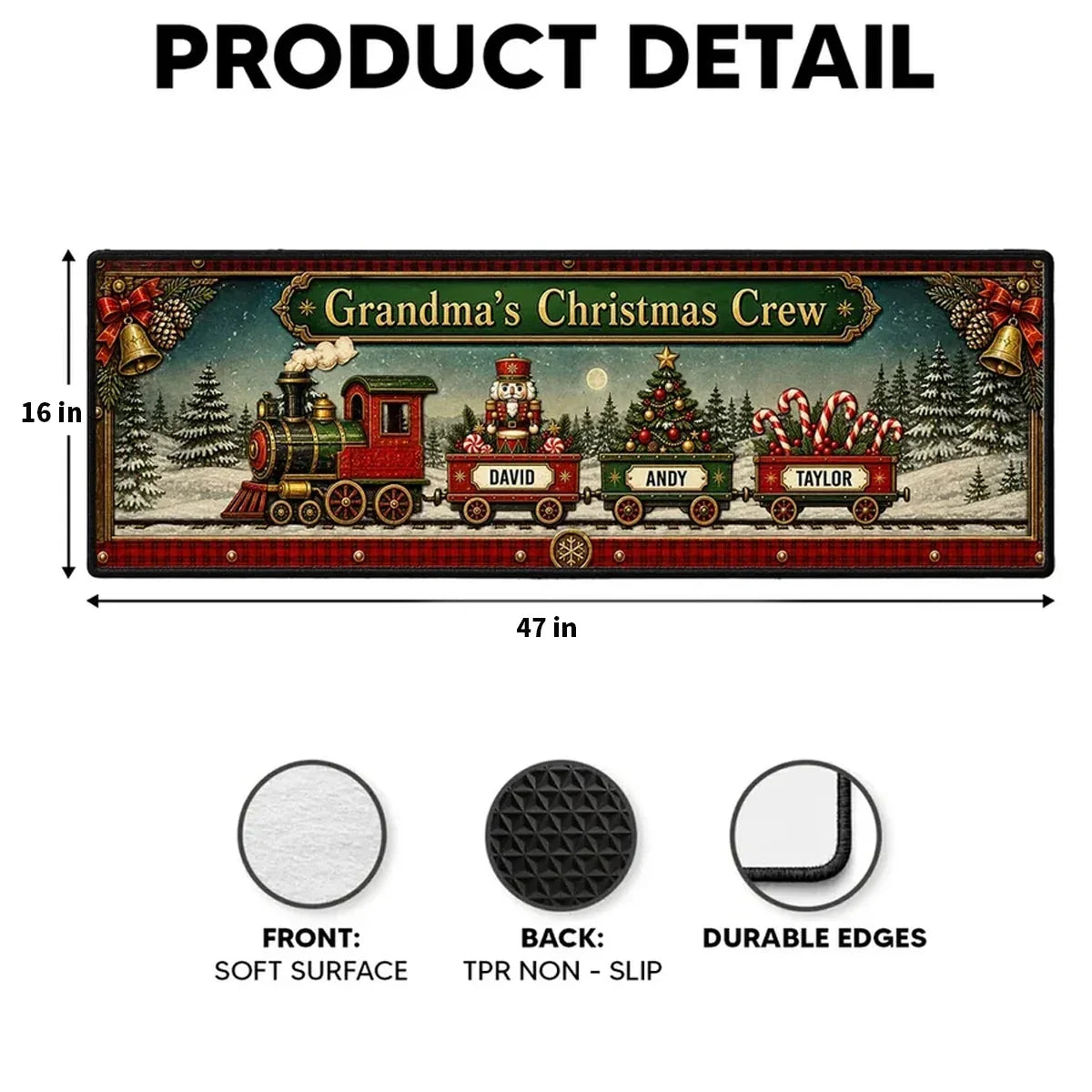 Personalized Snowy Christmas Train Doormat Unique Gift for Grandma