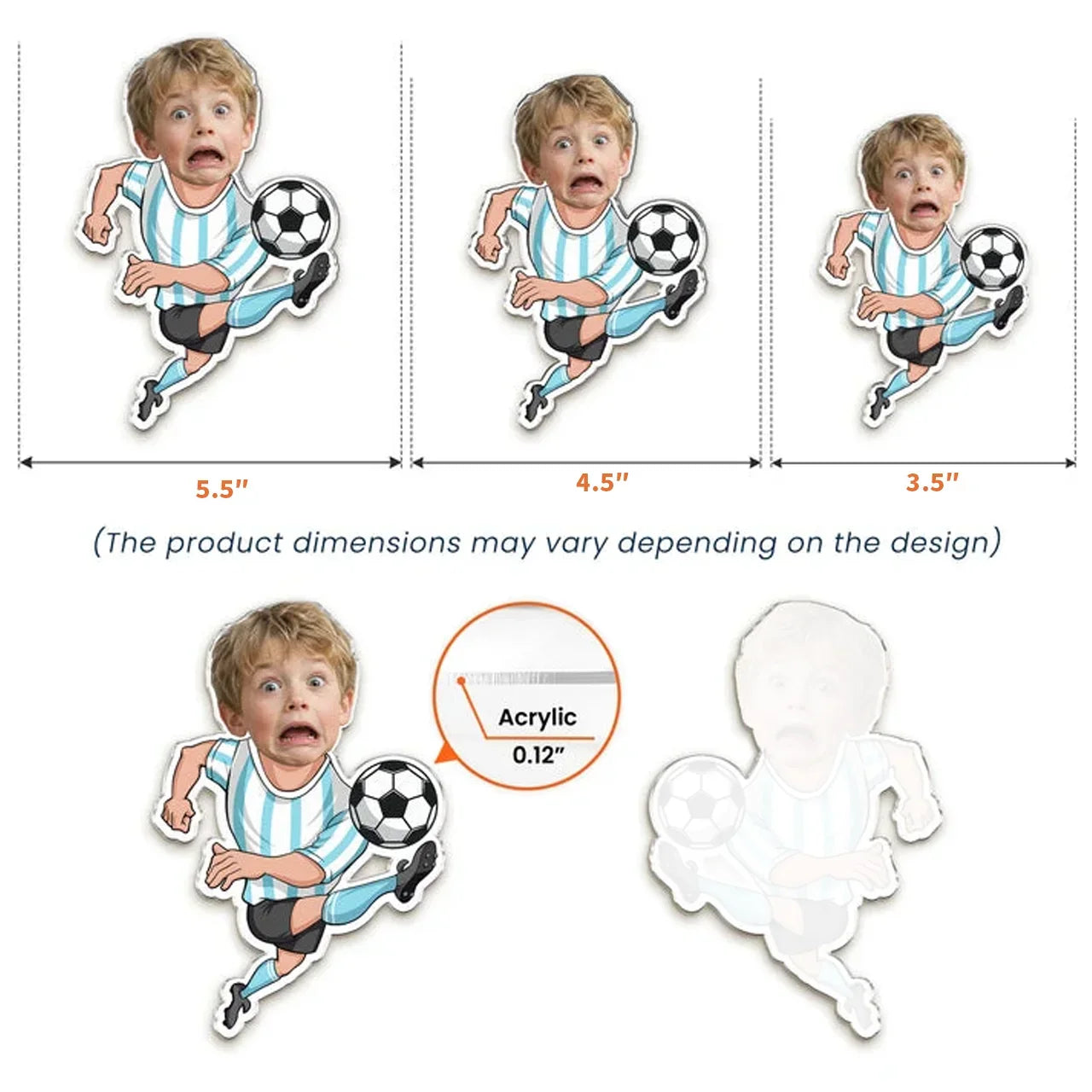 Personalized Acrylic Soccer Player Magnet Custom Face Gift for Kid