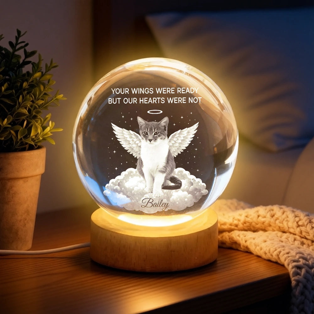 Personalized Pet Memorial Crystal Ball Light for Cat Lovers - Sentimental Keepsake Lamp MagicInPrints