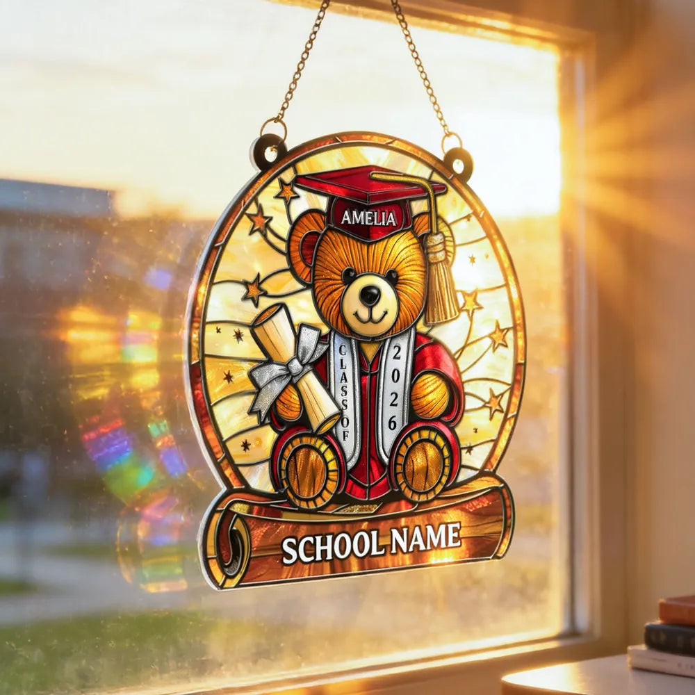 Personalized Graduation Bear Suncatcher for Class of 2026 - Perfect Graduation Gift Ornament MagicInPrints