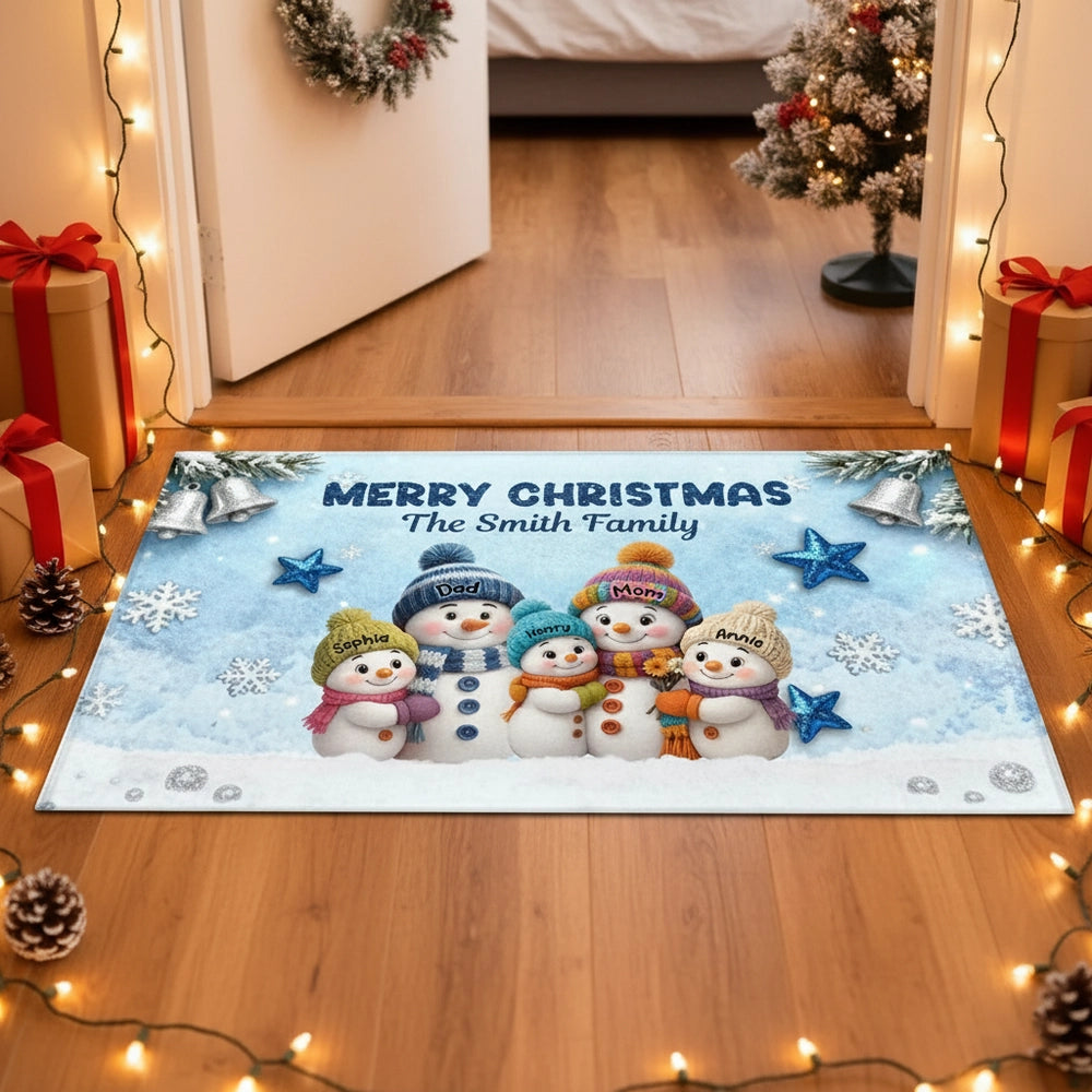 Personalized Family Christmas Doormat Snowman Theme - Holiday Decor Doormat MagicInPrints