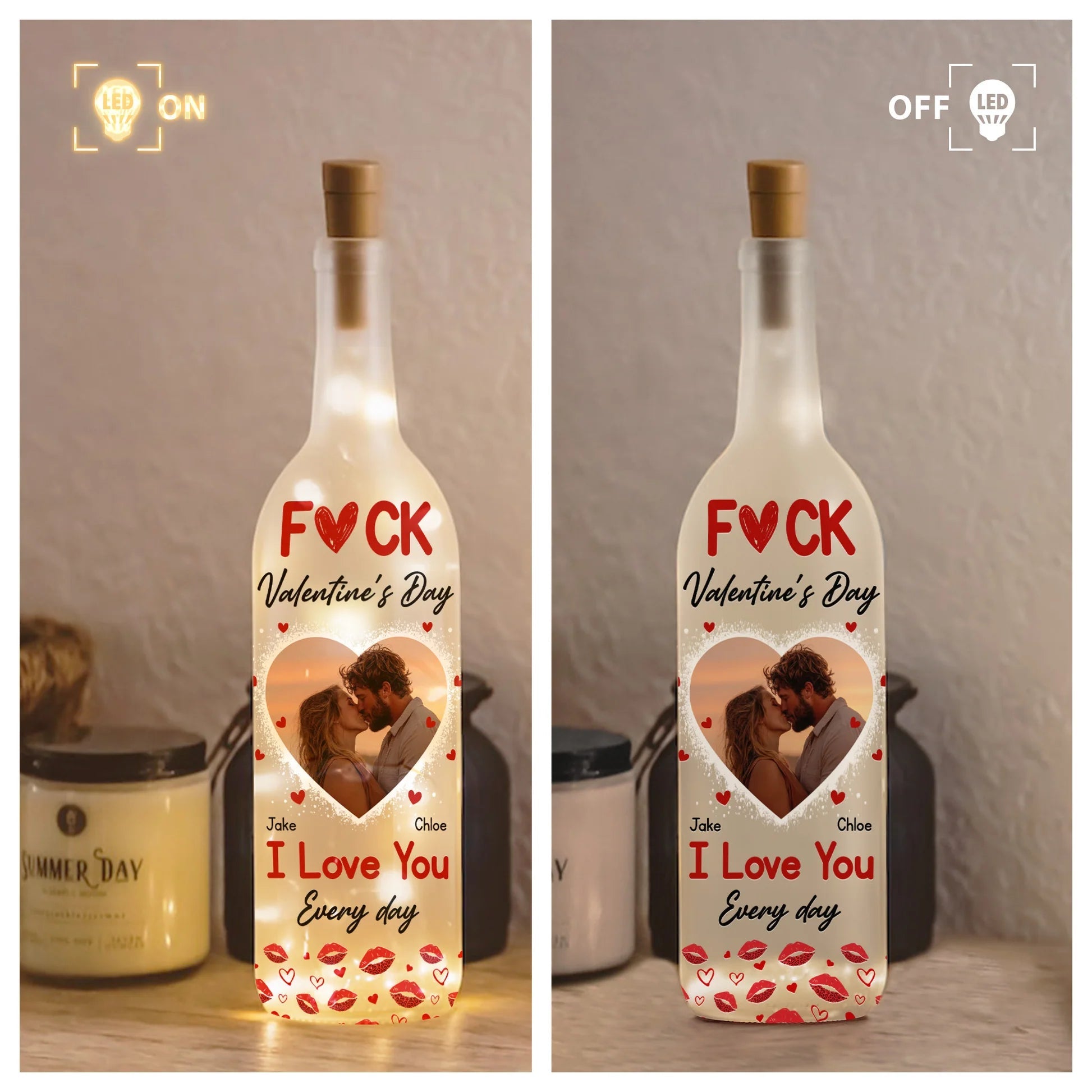 Customized LED Wine Bottle Lamp for Couples - Romantic Gift for Valentine's Day Lamp MagicInPrints