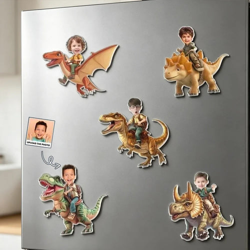 Personalized Acrylic Magnet Child Riding Dinosaur Gift for Son