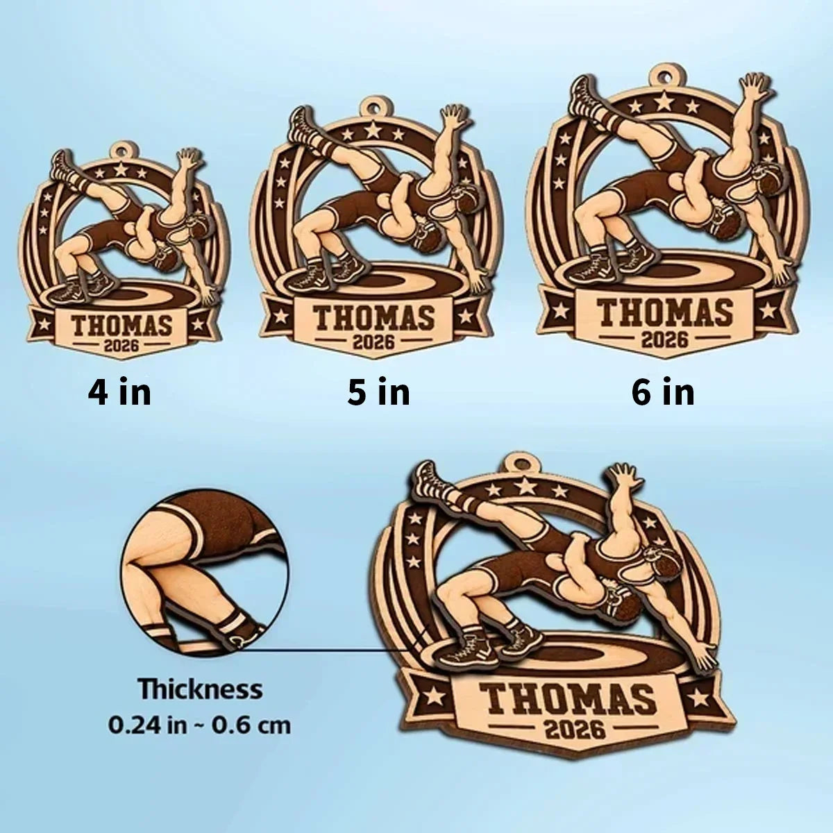 Personalized Wooden Wrestling Ornament Unique Gift for Son