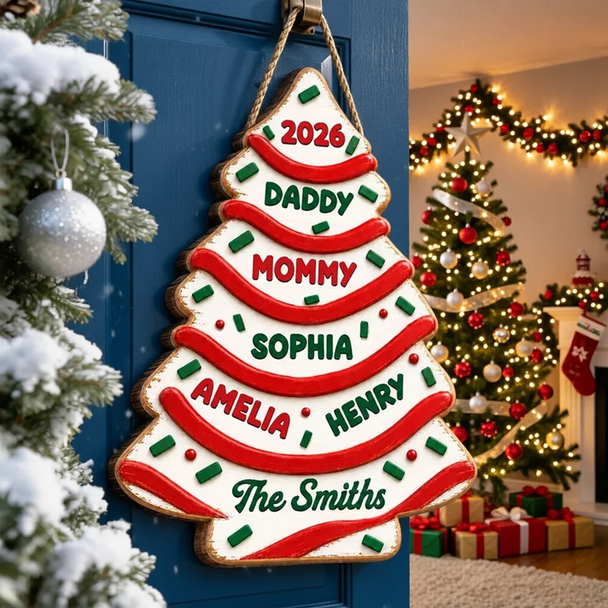 Personalized Wooden Christmas Tree Sign Custom Family Decor Gift
