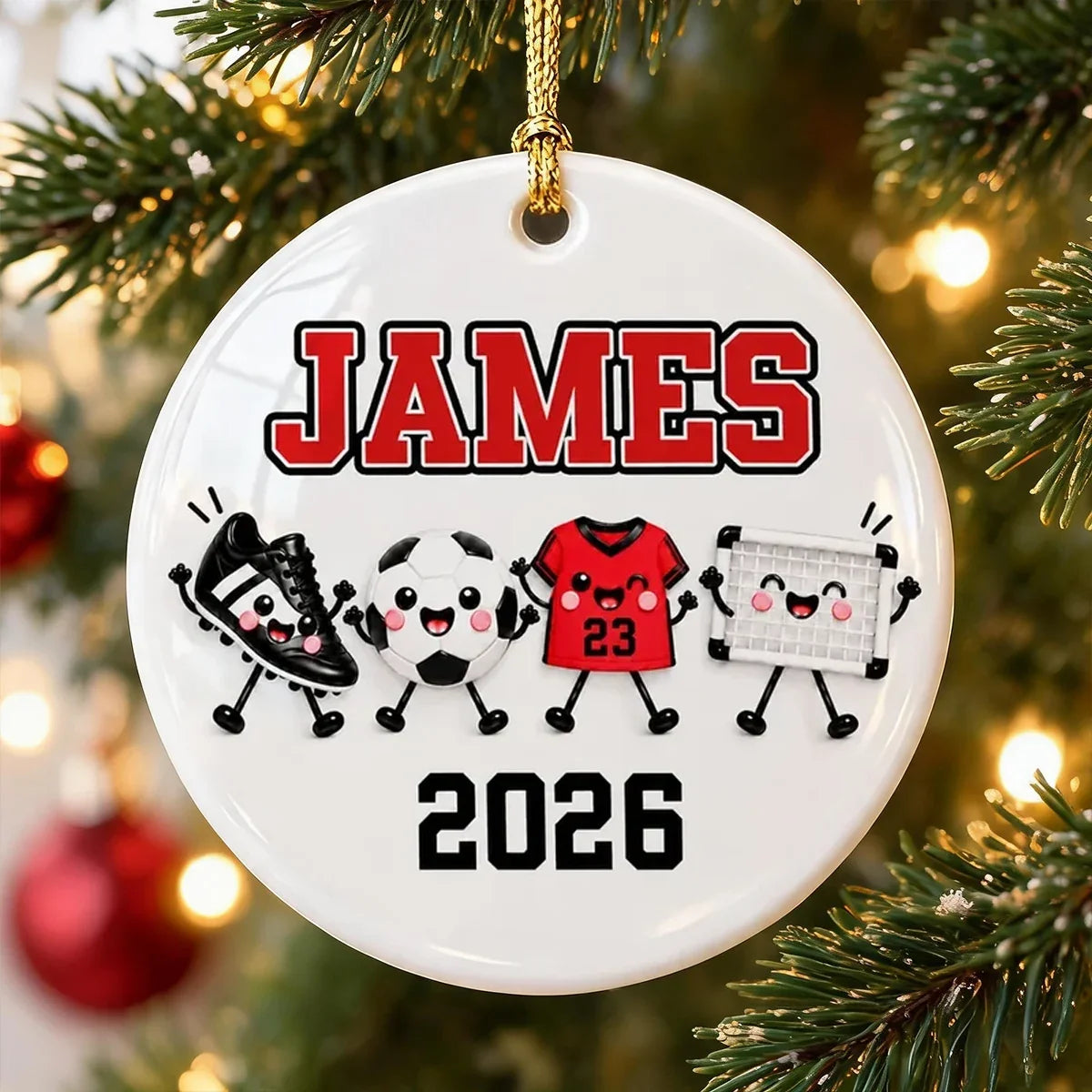 Personalized Ceramic Soccer Ornament Custom Name Christmas Gift for Players