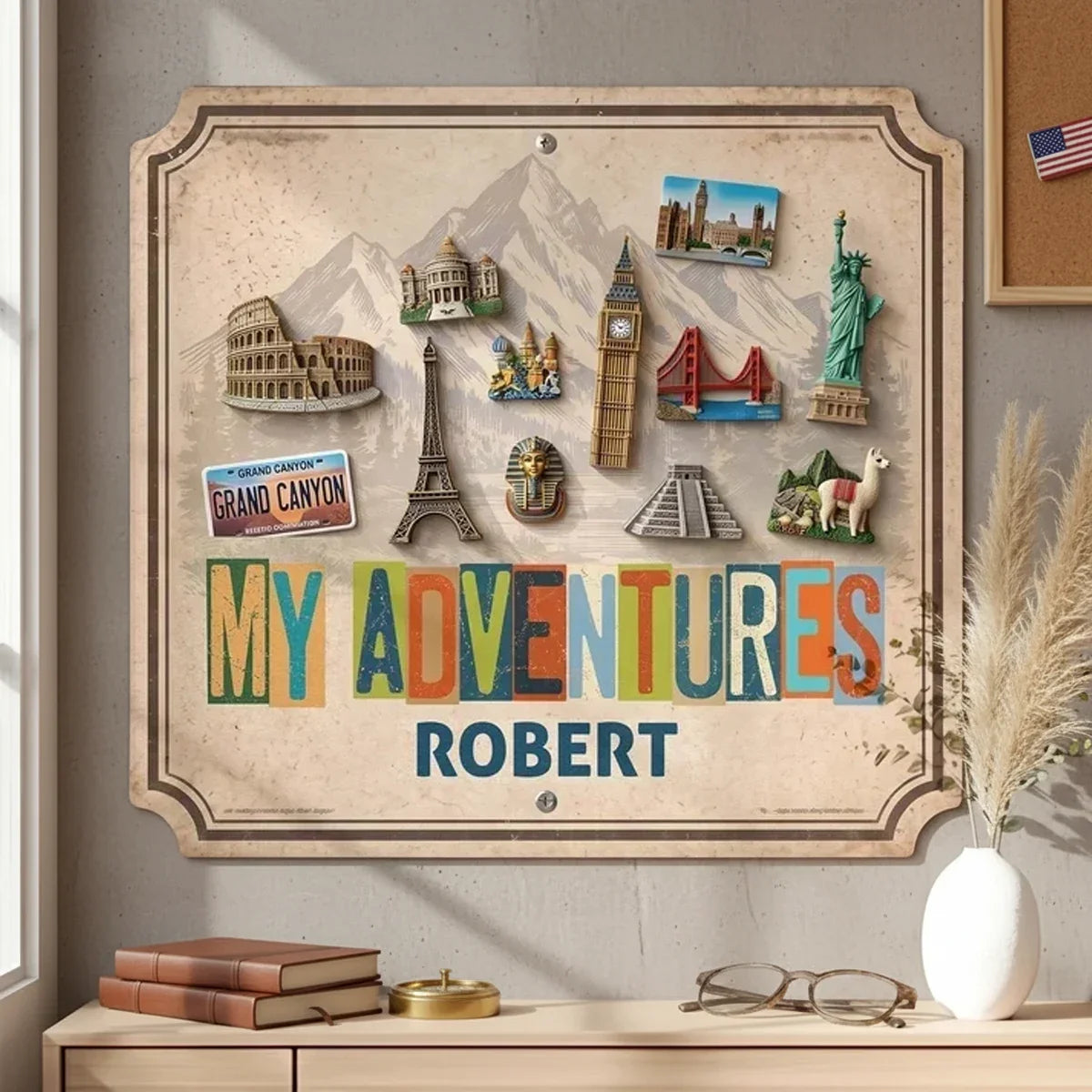 Personalized Shaped Metal Sign Travel Memories Gift for Adventurers