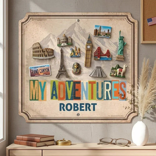 Personalized Shaped Metal Sign Travel Memories Gift for Adventurers