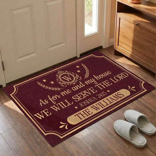 Personalized Burgundy Gold Doormat Custom Family Gift