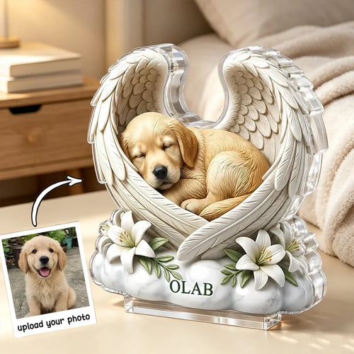 Personalized Acrylic Block Plaque Sleeping Dog Angel Wings Pet Memorial Gift