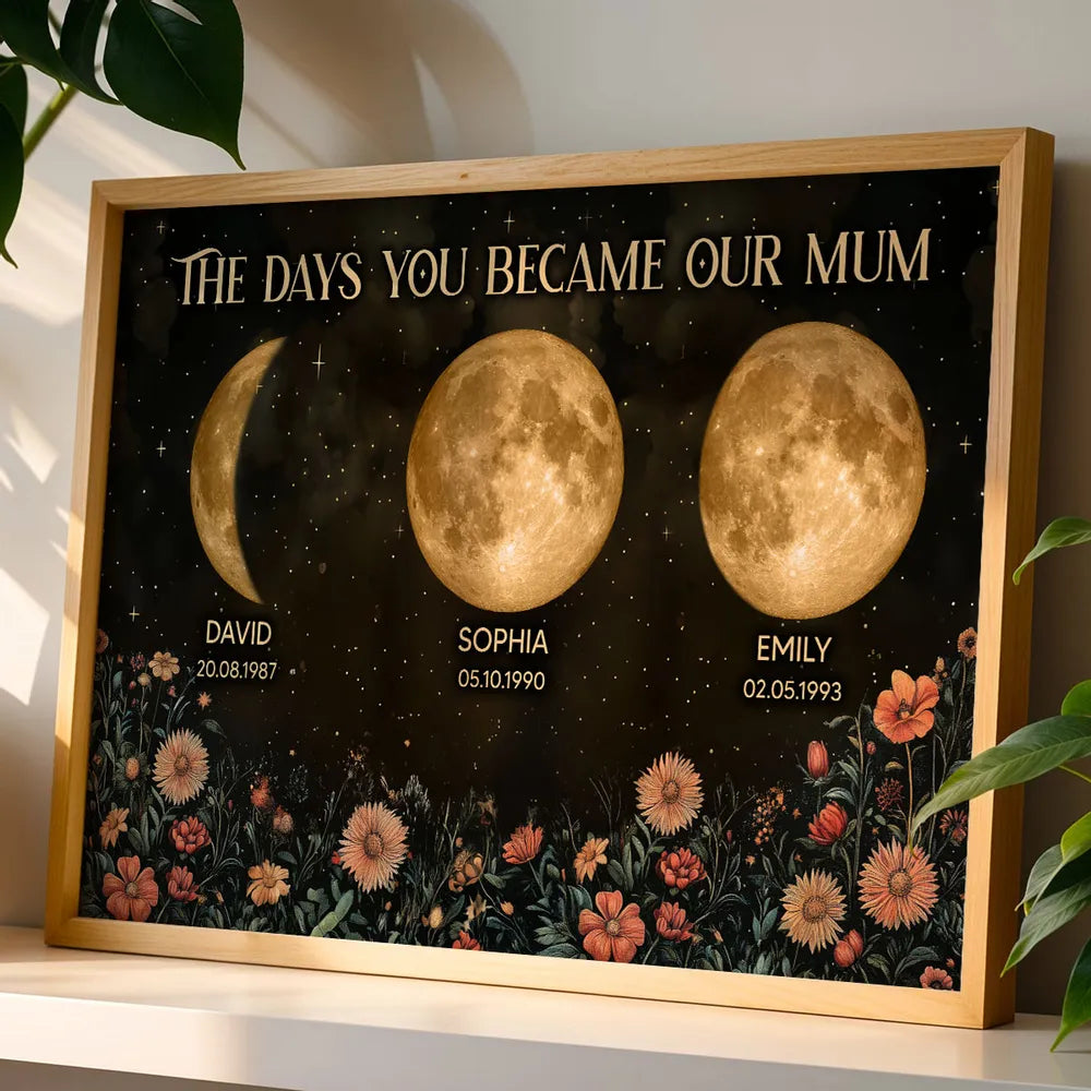 Personalized Moon Phase Print for Mom - Custom Birth Dates Wall Art Poster or Canvas MagicInPrints