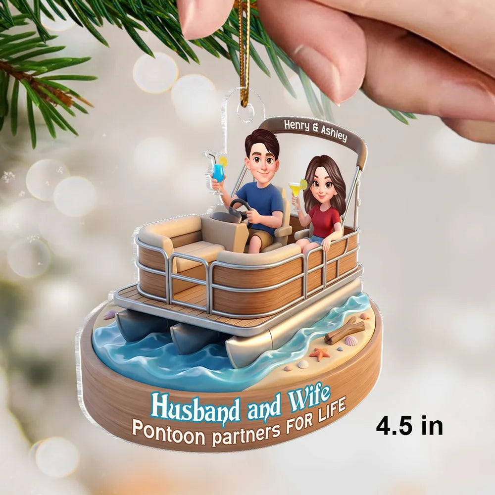 Personalized Couple Car Ornament - Pontoon Partners for Life Car Hanger MagicInPrints