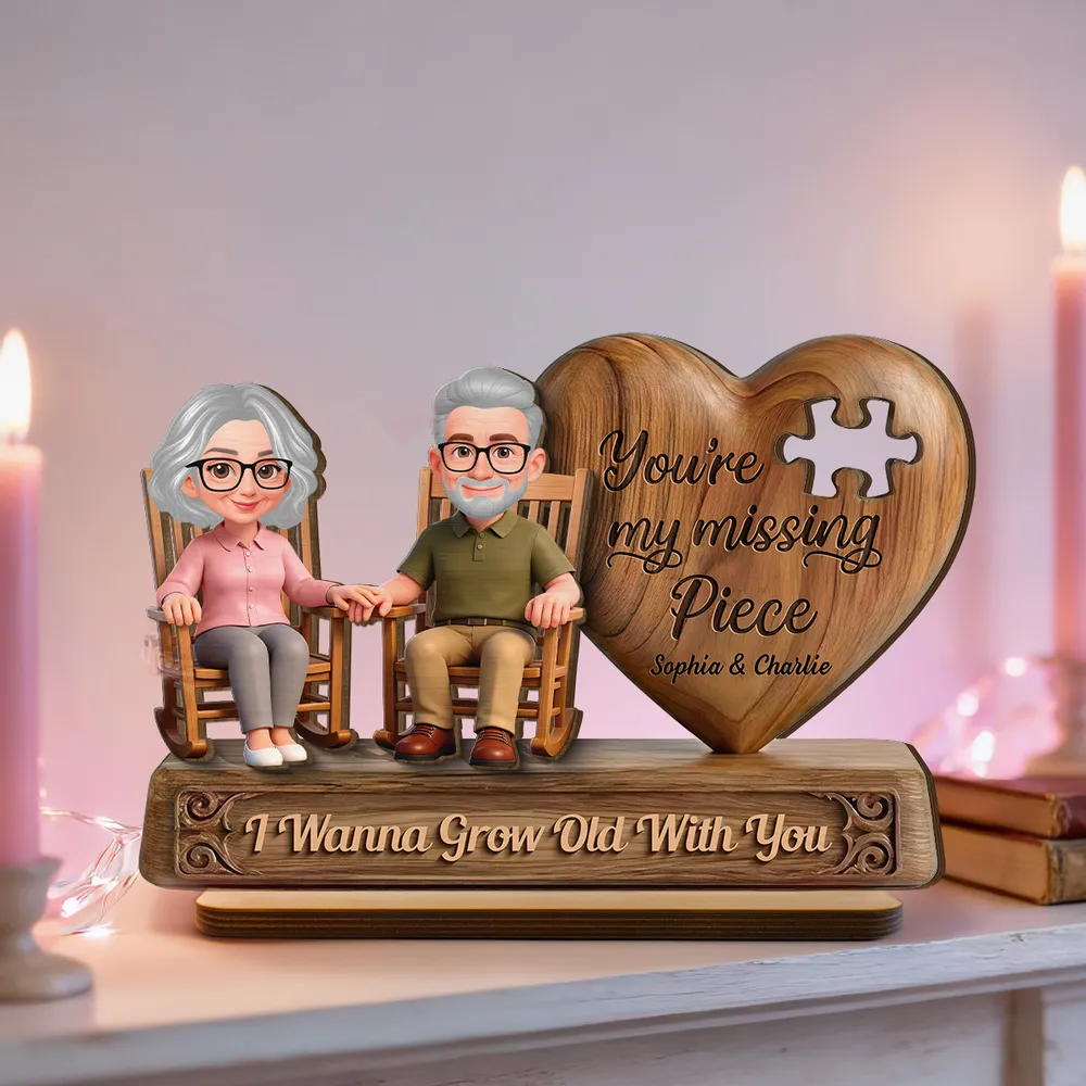 Personalized Couple Figurine with Heart Puzzle - Anniversary Gift for Seniors Plaque MagicInPrints