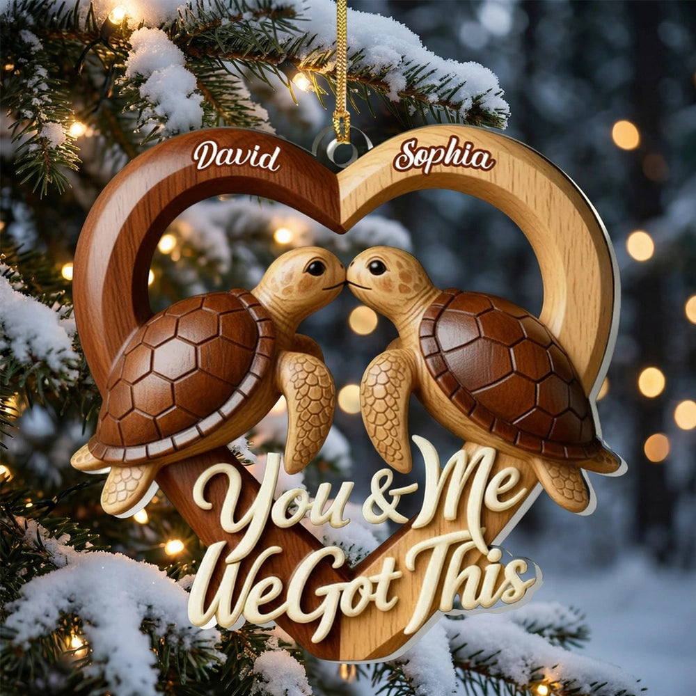 Personalized Turtle Couple Heart Ornament for Couples - Romantic Holiday Gift Car Hanger MagicInPrints