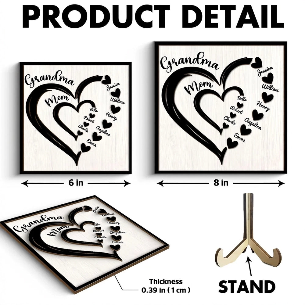 Personalized Family Heart Plaque for Grandma and Mom - Custom Names Gift Plaque MagicInPrints