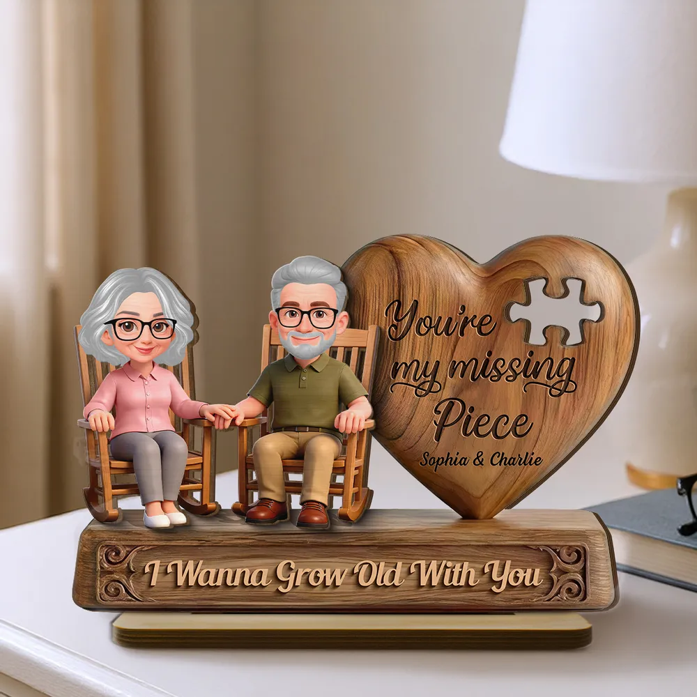 Personalized Couple Figurine with Heart Puzzle - Anniversary Gift for Seniors Plaque MagicInPrints