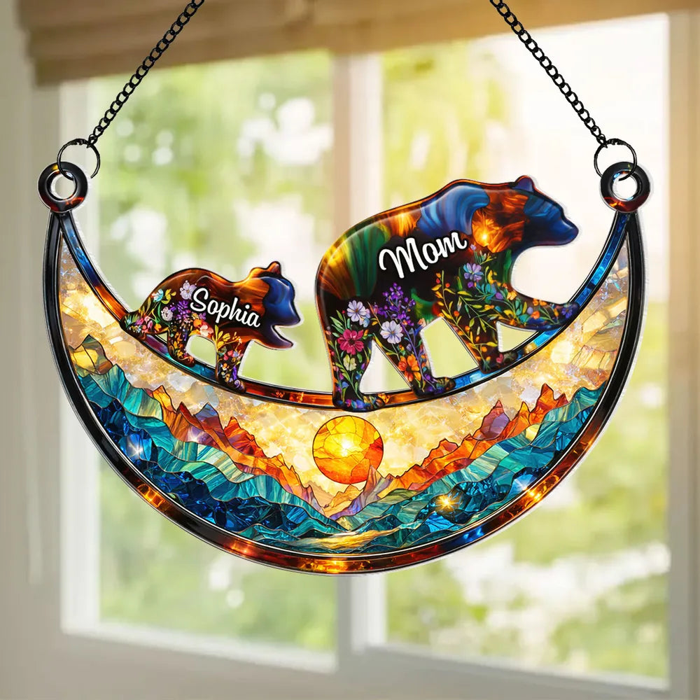 Personalized Bear Family Stained Glass Suncatcher for Mom and Child - Mother's Day Gift Ornament MagicInPrints