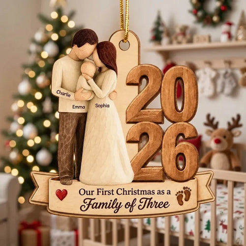 Personalized Wooden Christmas Ornament New Parents Gift 2023