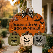 Load image into Gallery viewer, Personalized Wooden Pumpkin Sign Gift for Grandma &amp; Grandpa Halloween Decor
