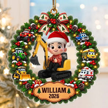 Load image into Gallery viewer, Personalized Acrylic Christmas Ornament for Grandson with Excavator
