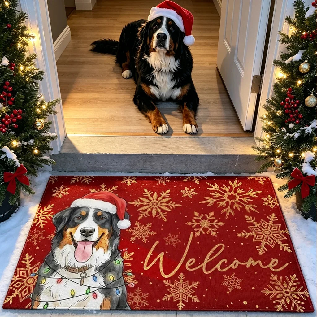Personalized Watercolor Dog Doormat with Santa Hat Gift for Dog Owner