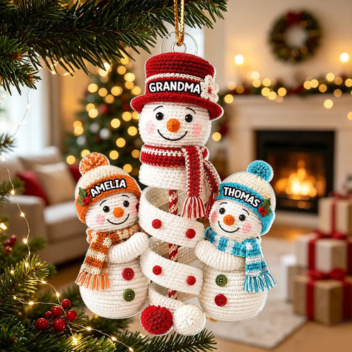 Personalized Acrylic Ornament Snowman Family Scene Gift for Grandma