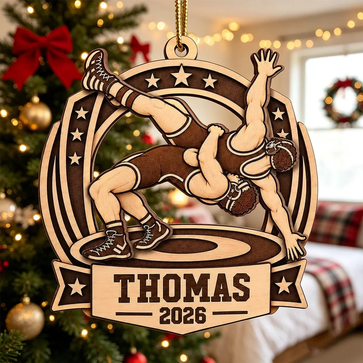 Personalized Wooden Wrestling Ornament Unique Gift for Son