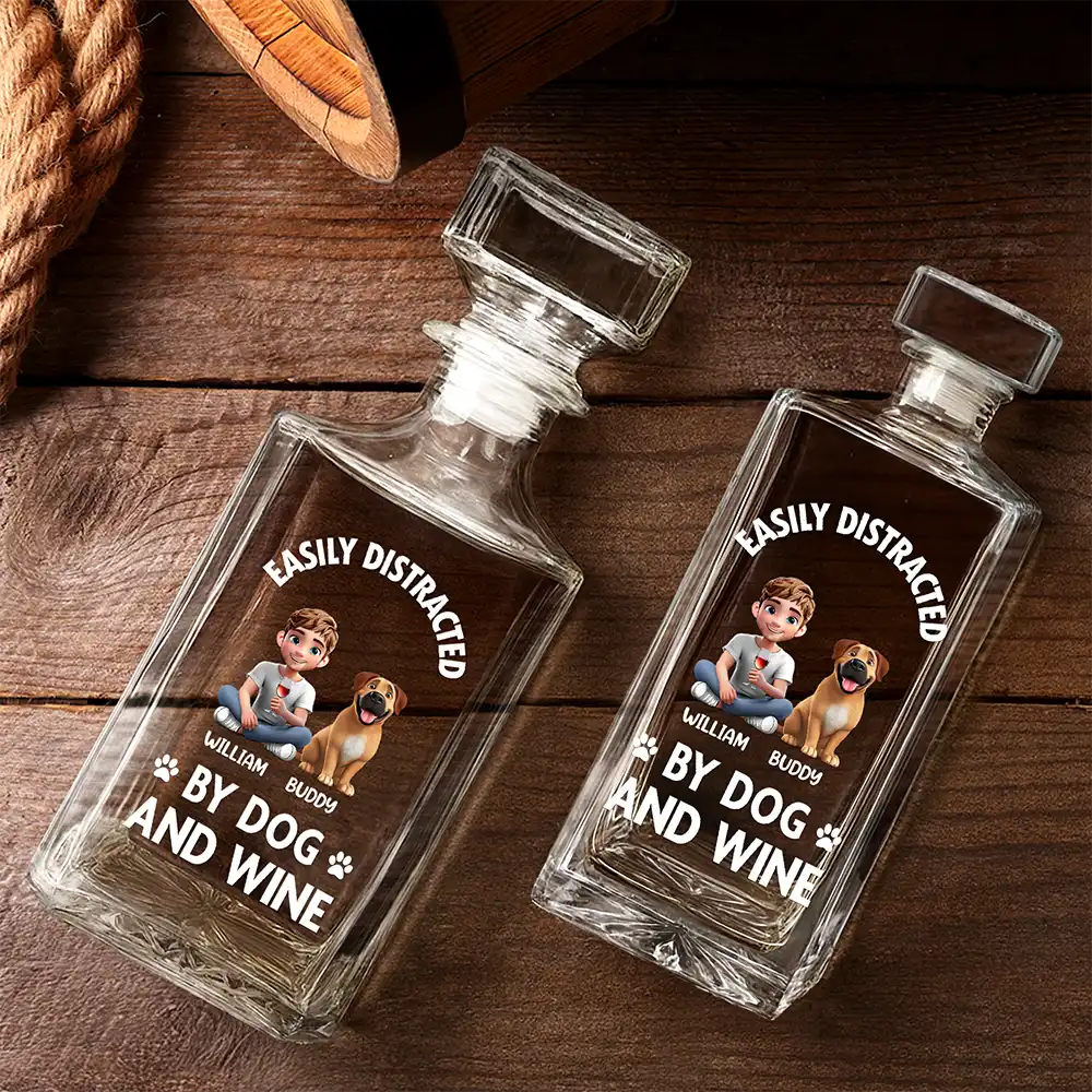 Easily Distracted By Dogs and Wine – Personalized Square Whiskey Bottle – Gift for Dog Lovers Whiskey Bottle MagicInPrints