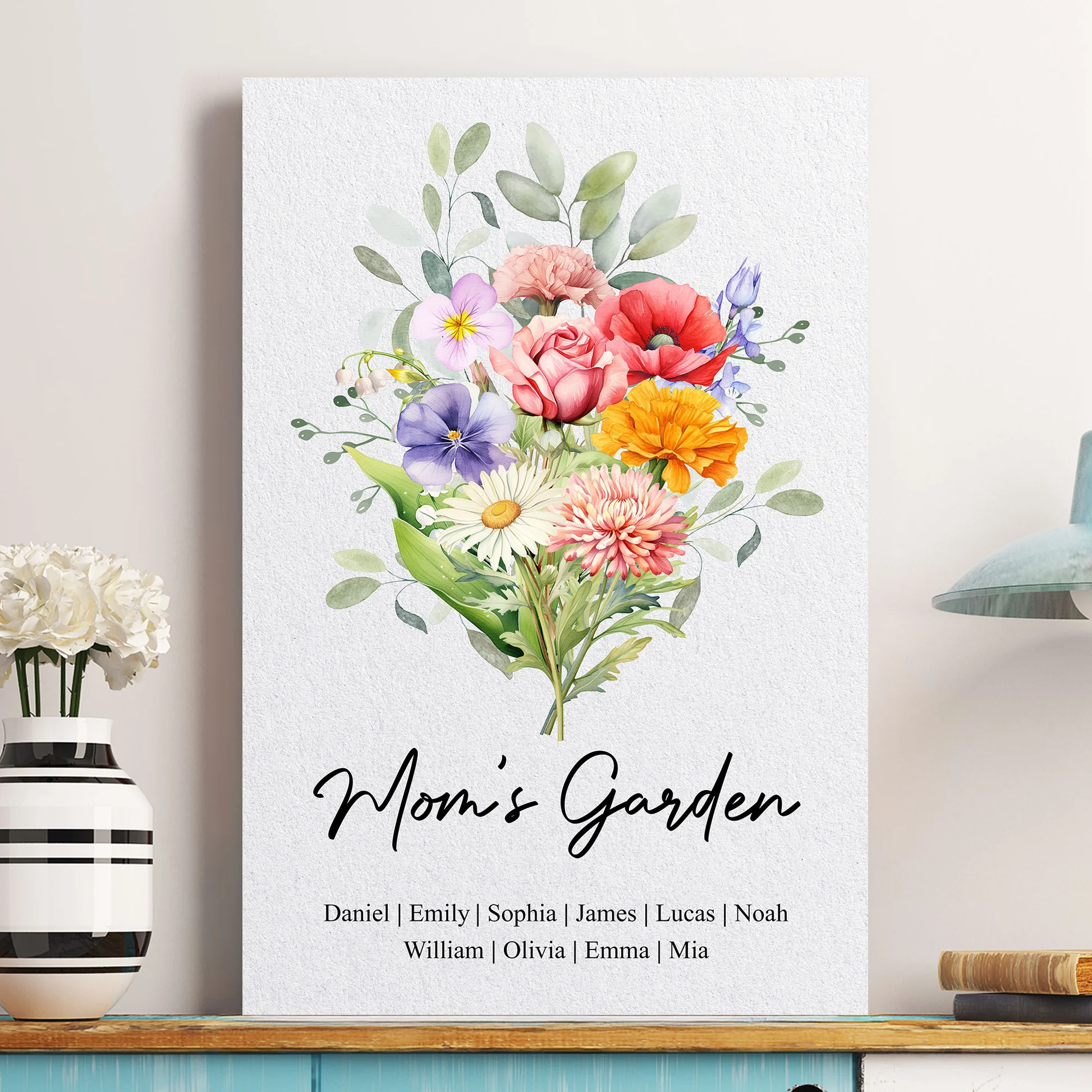Personalized Floral Canvas Art for Mom - Custom Family Names Gift Poster or Canvas MagicInPrints