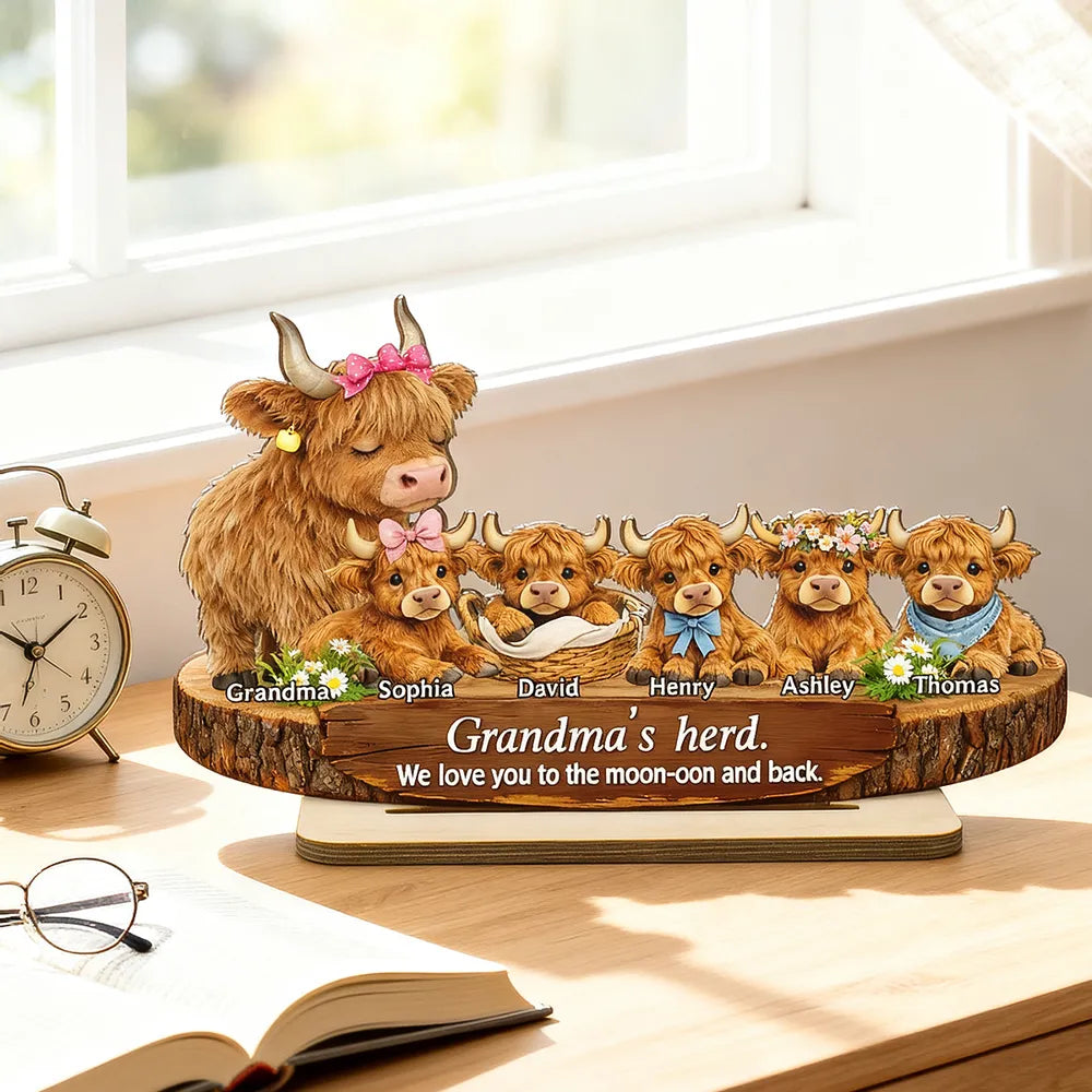Personalized Highland Cow Family Sign for Grandparents - Sentimental Home Decor Plaque MagicInPrints