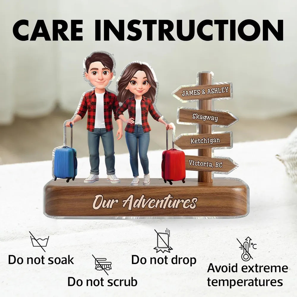 Custom Couple Figurine Travel Theme with Luggage - Perfect for Adventure Lovers Plaque MagicInPrints