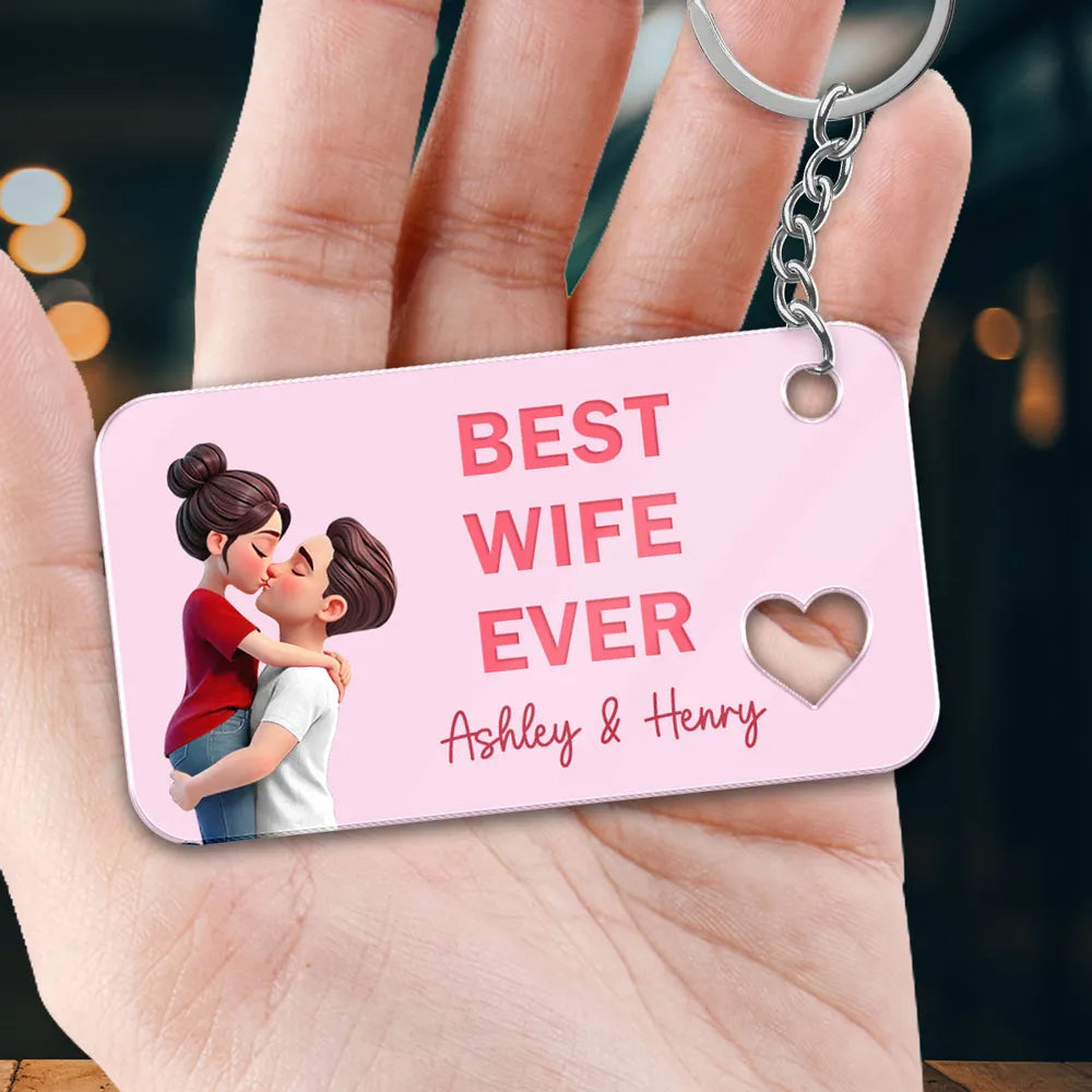 Personalized Keychain for Wife with Heart Design - Romantic Gift Keychain MagicInPrints