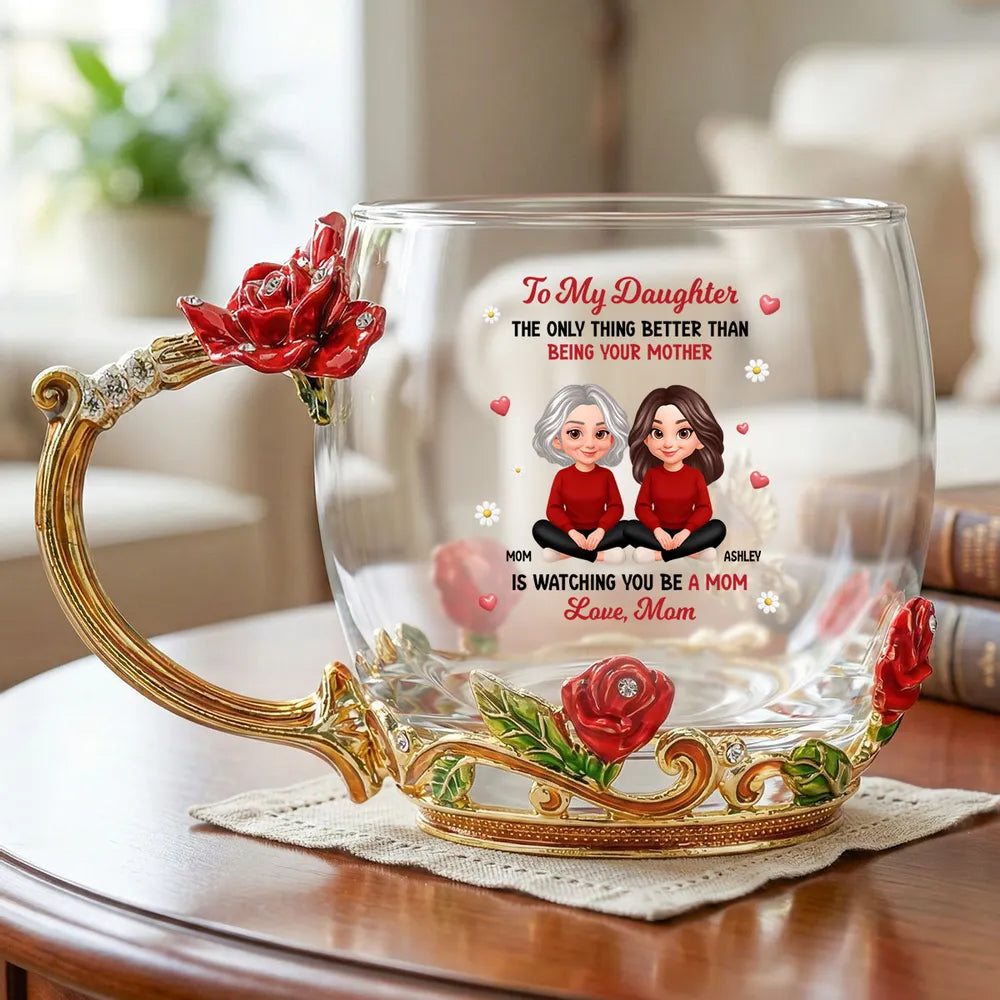 Personalized Glass Mug for Daughter - Floral Design with Heartfelt Message Cup MagicInPrints