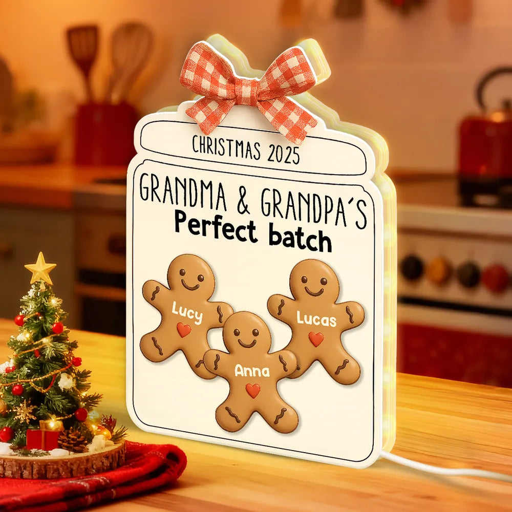 Personalized Gingerbread Family Light Up Sign for Grandparents - Christmas Decoration Plaque MagicInPrints