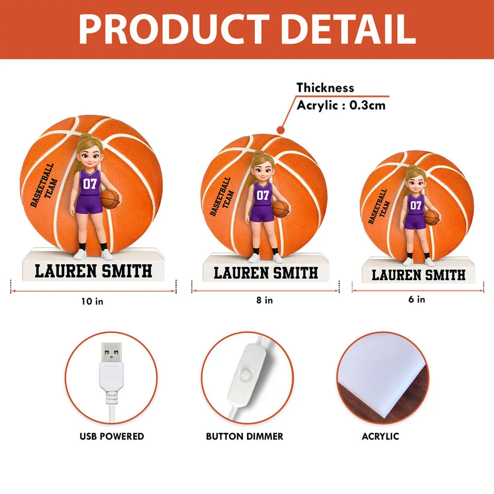 Personalized Basketball LED Night Light for Kids - Custom Name Gift Plaque MagicInPrints