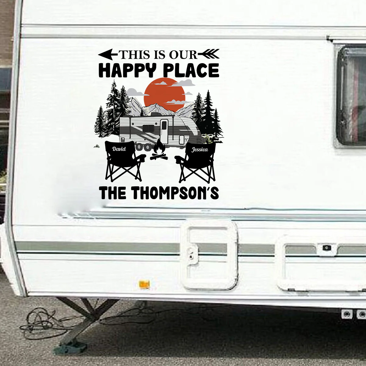 Personalized RV Camper Door Decal for Family - Custom Happy Place Design Sticker MagicInPrints