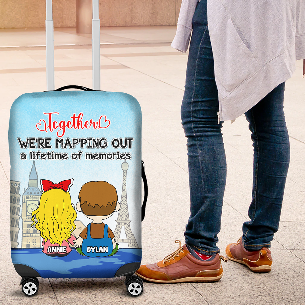 Personalized Luggage Cover for Couples - Together We're Mapping Out Memories Luggage Covers PopCulturePrints